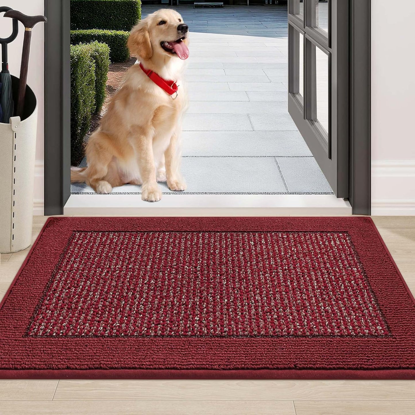 BEQHAUSE Indoor Door Mat 24" x 36", Dirt Trapper Door Mats Non-Slip Entryway Rugs Washable, Resist Dirt Absorbent Welcome Mat, Low Profile Floor Mats for Front Back Door and Entryway, Red