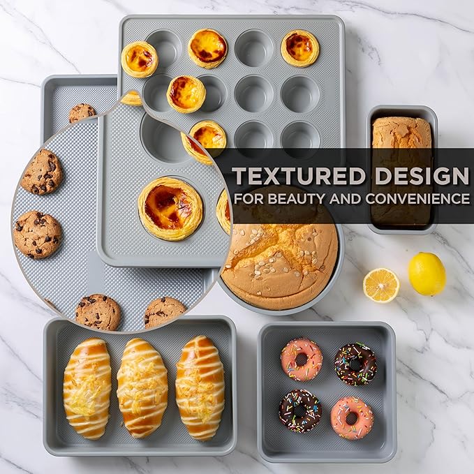 Country Kitchen Nonstick Stackable Bakeware Set - Durable, Easy Release Baking Set, Taupe, 6 Pcs