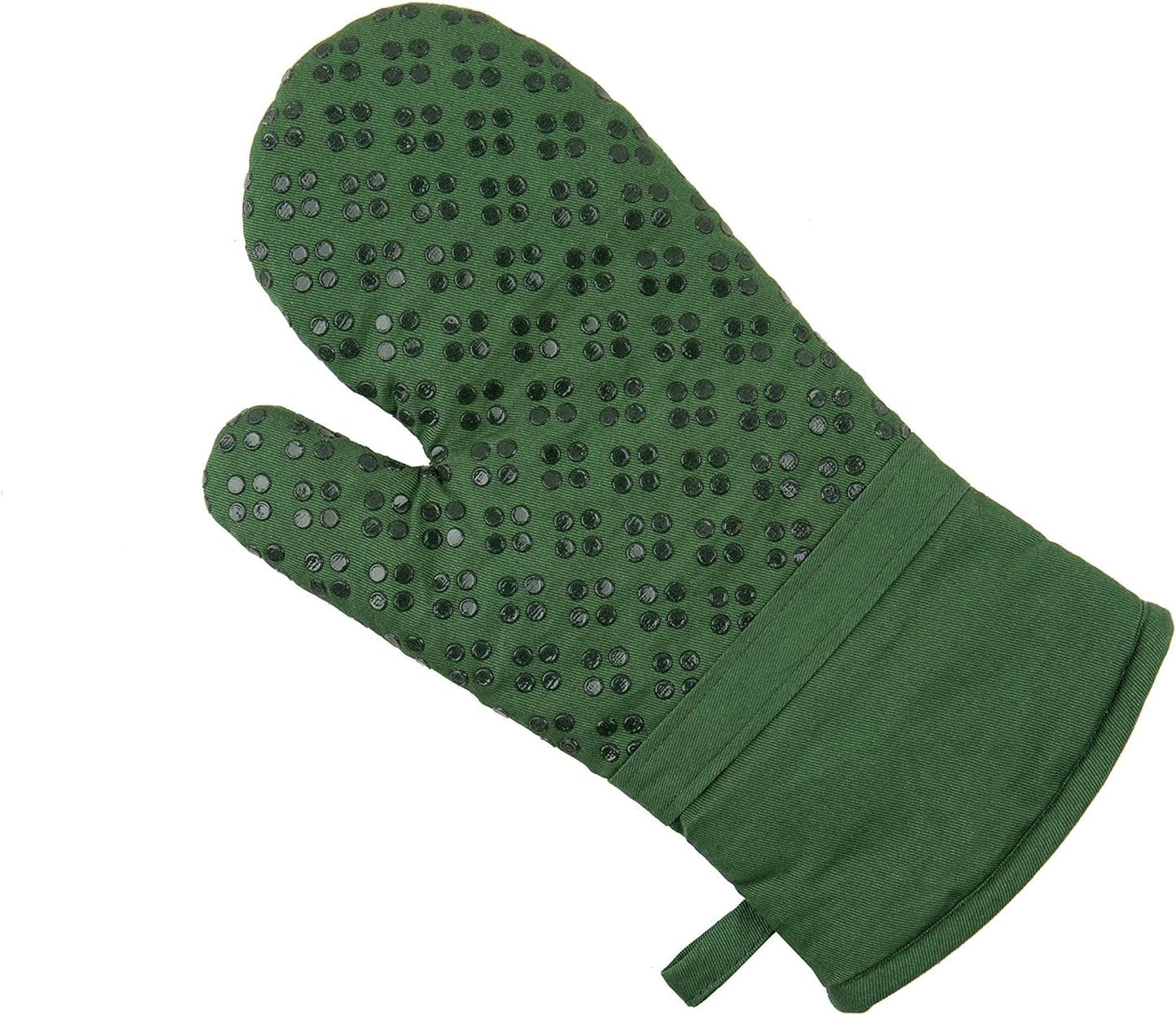 Sticky Toffee Oven Mitt and Pot Holder Set of 3 – Dark Green Non-Slip Silicone Kitchen Hot Pads and Mitts, 100% Cotton Shell, Oeko-Tex Cotton