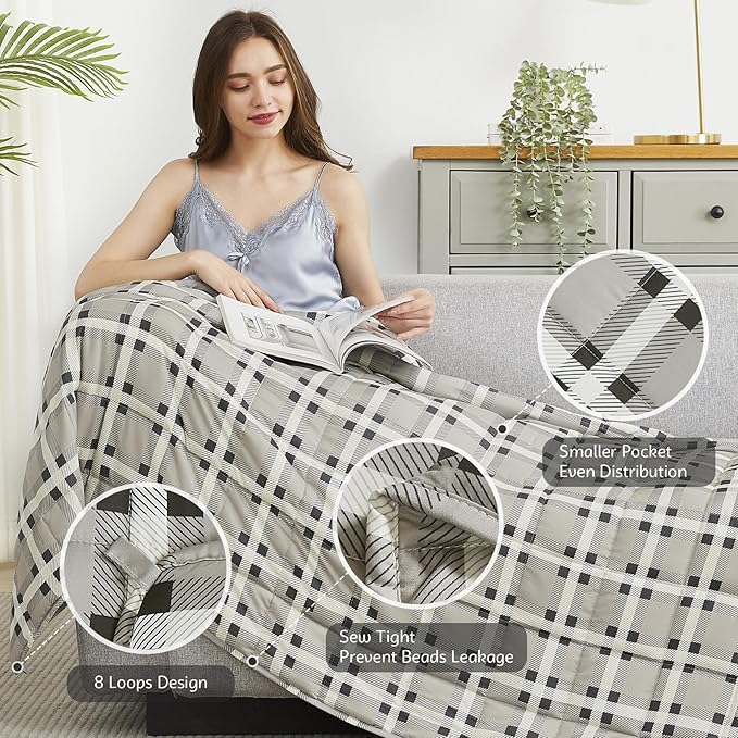 L'AGRATY Weighted Blanket - 60"x80" 15lbs Cooling Breathable Heavy Blanket Microfiber Material with Glass Beads for Adult All-Season Summer Fall Winter Soft Thick Comfort