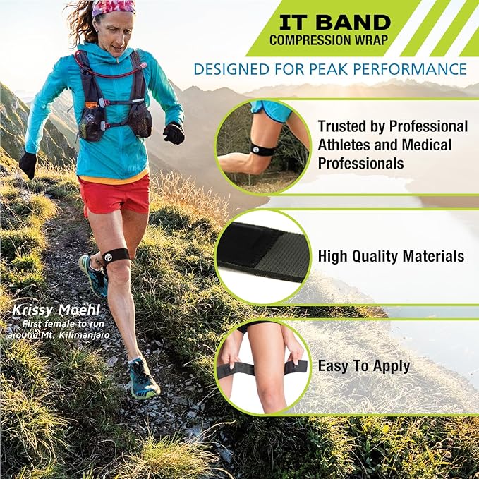 Pro-Tec Athletics IT Band Compression Wrap, Knee Brace, Compression Wraps, Knee Strain, Knee and Outside of Knee Support, Iliotibial Band Syndrome, Adjustable, Men & Women, Working Out