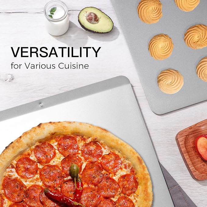 HONGBAKE 2 Pieces Large Flat Cookie Sheet No Edges, Nonstick Insulated Baking Pan, Commercial Oven Trays for Cooking, 16" X 14", Grey