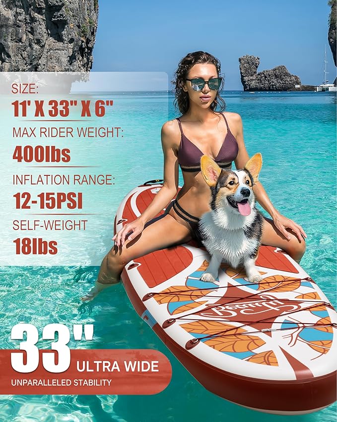 Inflatable Stand Up Paddle Board with SUP Accessories, Anti-Slip EVA Deck, 11'*33" Inflatable Paddle Boards for Adults & Youth of All Skill Levels