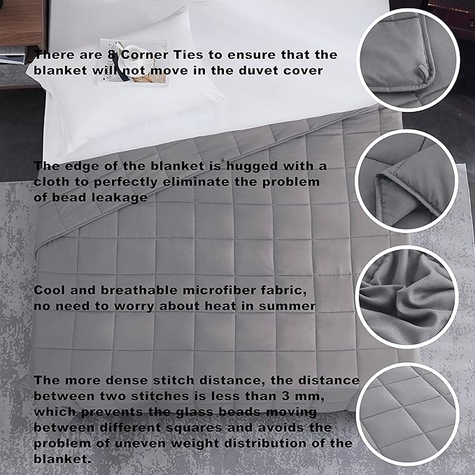 L'AGRATY Weighted Blanket - 60"x80" 20lbs Cooling Breathable Heavy Blanket Microfiber Material with Glass Beads Big Blanket for Adult All-season Summer Fall Winter Soft Thick Comfort Blanket