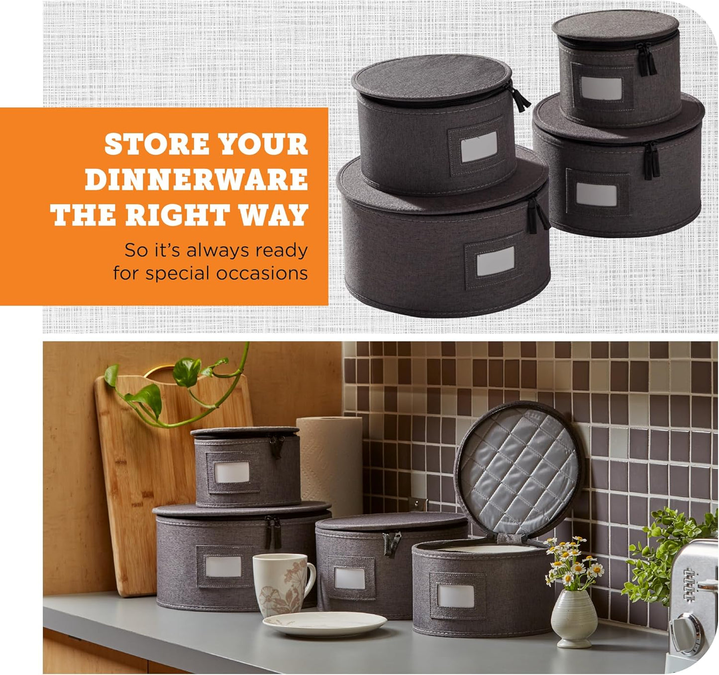 storageLAB China Storage Containers, Containers for Organizing, Hard Shell Case, Felt Plate Dividers, Moving Supplies, Storage Box, Wine, Dishes, Glasses Storage, Charger Plates Storage Containers