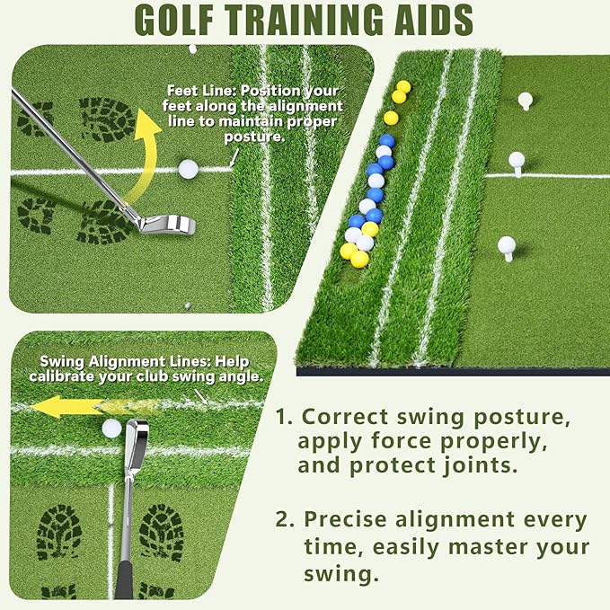 SIOTMERA 23x16IN & 5x4FT Golf Mat, Dual-Turf Golf Hitting Mat with High-Elasticity EVA Anti-Slip Bottom, Anti-Deformation,Reinforced Glue, Ideal for Swing,Chipping Practice,Indoor/Outdoor