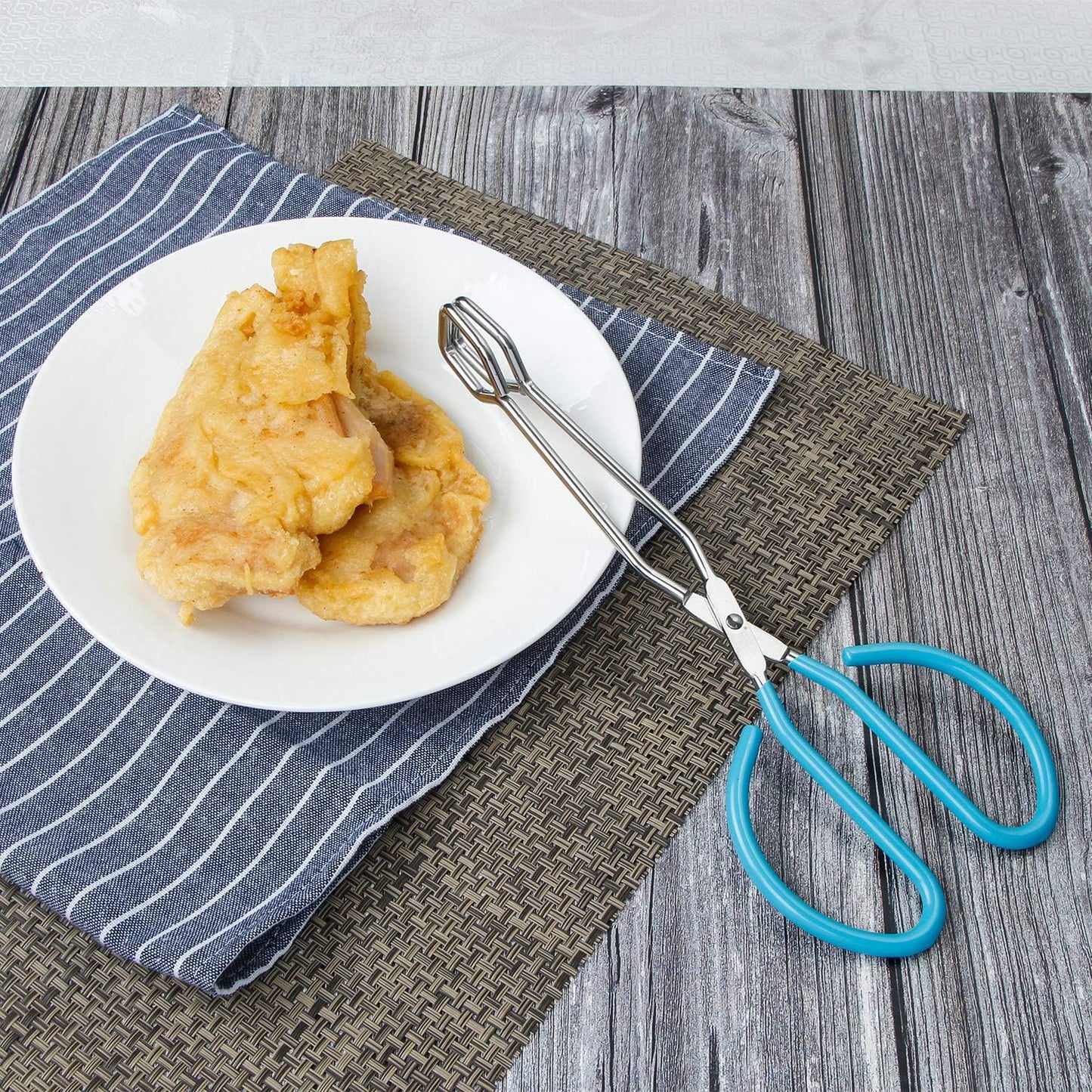 10-Inch Stainless Steel Scissor Tongs, MSY BIGSUNNY Kitchen Food Tongs with Non-slip, Comfort-Grip Handle, Heavy Duty Cooking Tongs - 2 Pack, (Blue)