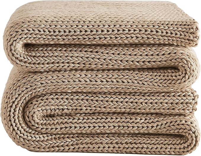 L'AGRATY Knitted Weighted Blanket - 50"x60" 7lbs Cooling Chunky Knit Heavy Blanket for Adults Braided Crochet Throw Thick Cable Yarn Knit Decorative No Beads Evenly Weighted Machine Washable