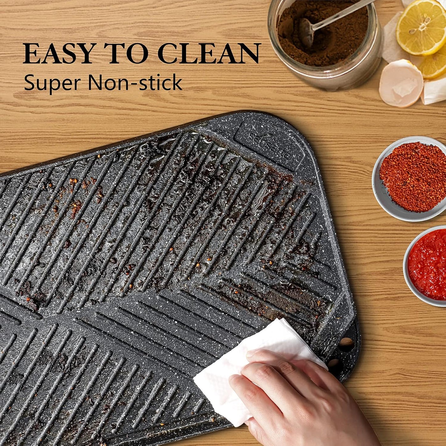 SENSARTE Nonstick Griddle Grill Pan, Pro-Grid Reversible Grill & Griddle Pan, Two Burner Cast Aluminum, Portable for Indoor Stovetop or Outdoor Camping BBQ, 19.5" x 10.7"