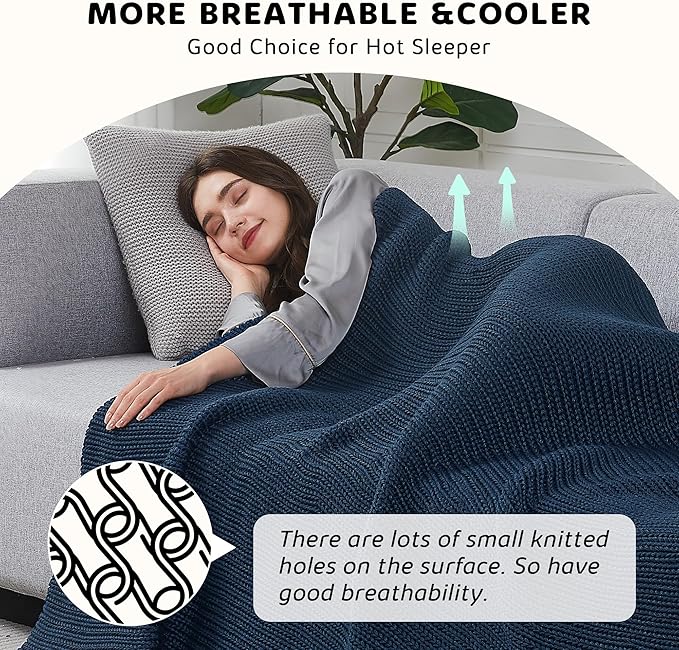 L'AGRATY Knitted Weighted Blanket - 50"x60" 7lbs Cooling Chunky Knit Heavy Blanket for Adults Braided Crochet Throw Thick Cable Yarn Knit Decorative No Beads Evenly Weighted Machine Washable