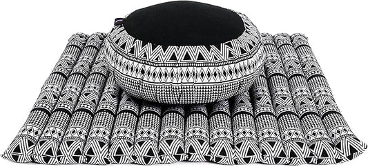 Leewadee Meditation Cushion Set – 1 Round Zafu Meditation Pillow and 1 Square Roll-Up Zabuton Meditation Mat, Pillows Bundle Filled with Kapok