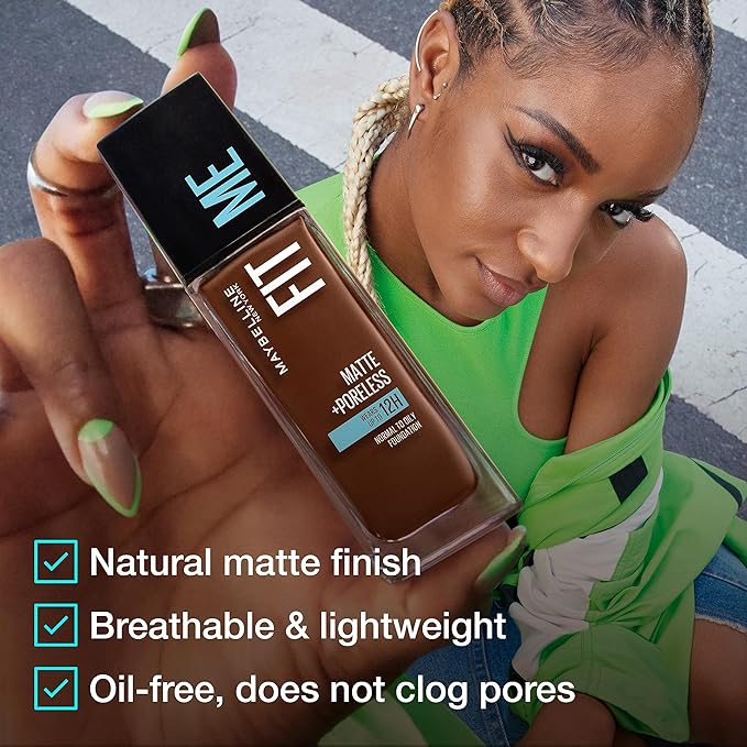 Maybelline Fit Me Matte + Poreless Liquid Oil-Free Foundation Makeup, Cappuccino, 1 Count (Packaging May Vary)