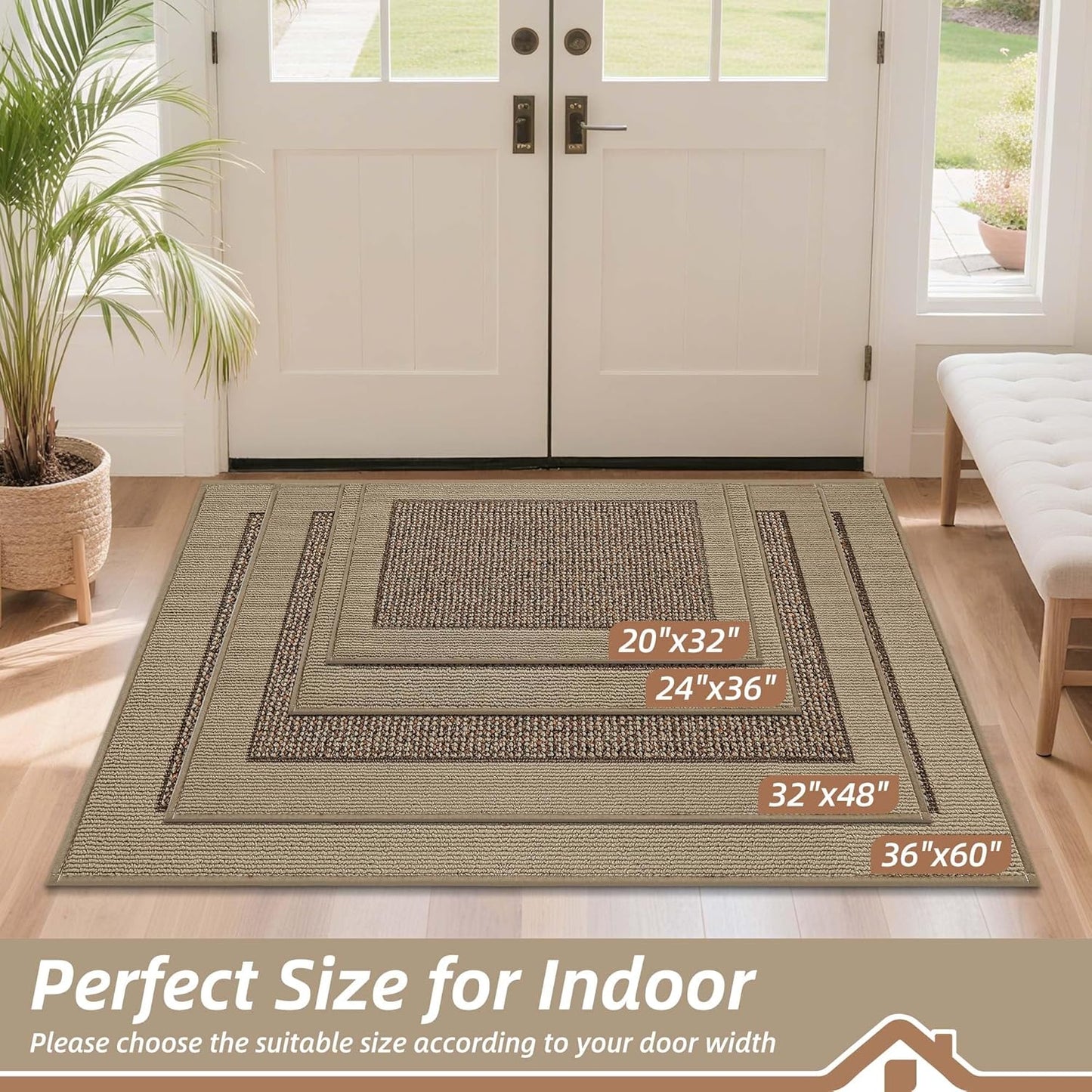 BEQHAUSE Indoor Door Mat 32" x 48", Dirt Trapper Door Mats Non-Slip Entryway Rugs Washable, Resist Dirt Absorbent Welcome Mat, Low Profile Floor Mats for Front Back Door and Entryway, Taupe