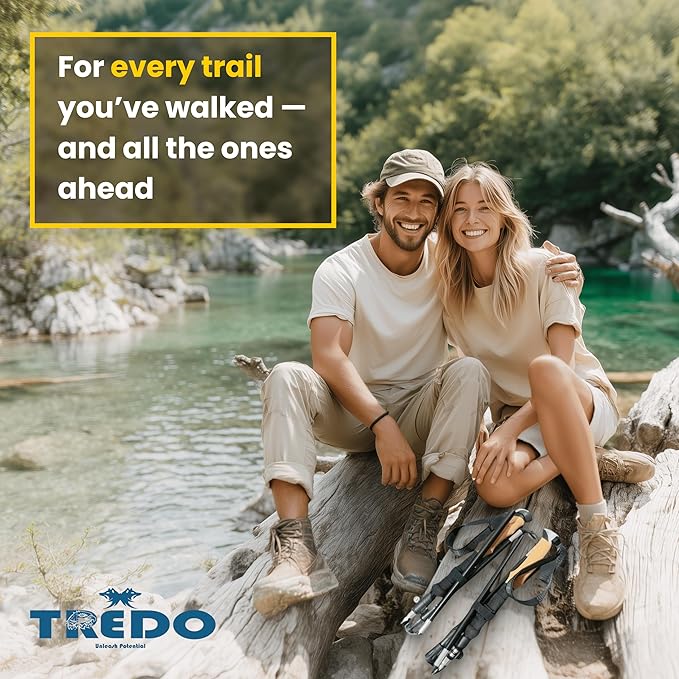 TREDO Premium Collapsible Trekking Poles - Ultralight Aluminum & Carbon Fiber - Adjustable Folding Hiking Poles - Lightweight for Men & Women - Comfortable Cork/EVA Grips - 2pc Set