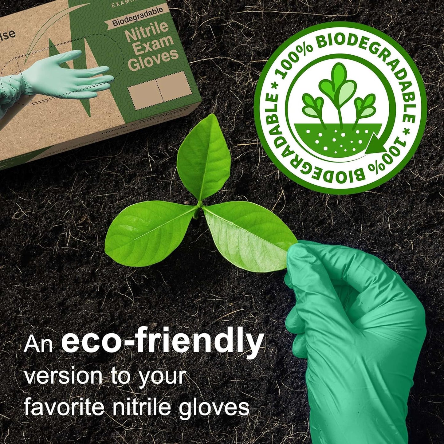 FifthPulse Biodegradable Disposable Nitrile Gloves, 150 Count, Green Food Safe Cooking Gloves - Powder and Latex Free Gloves