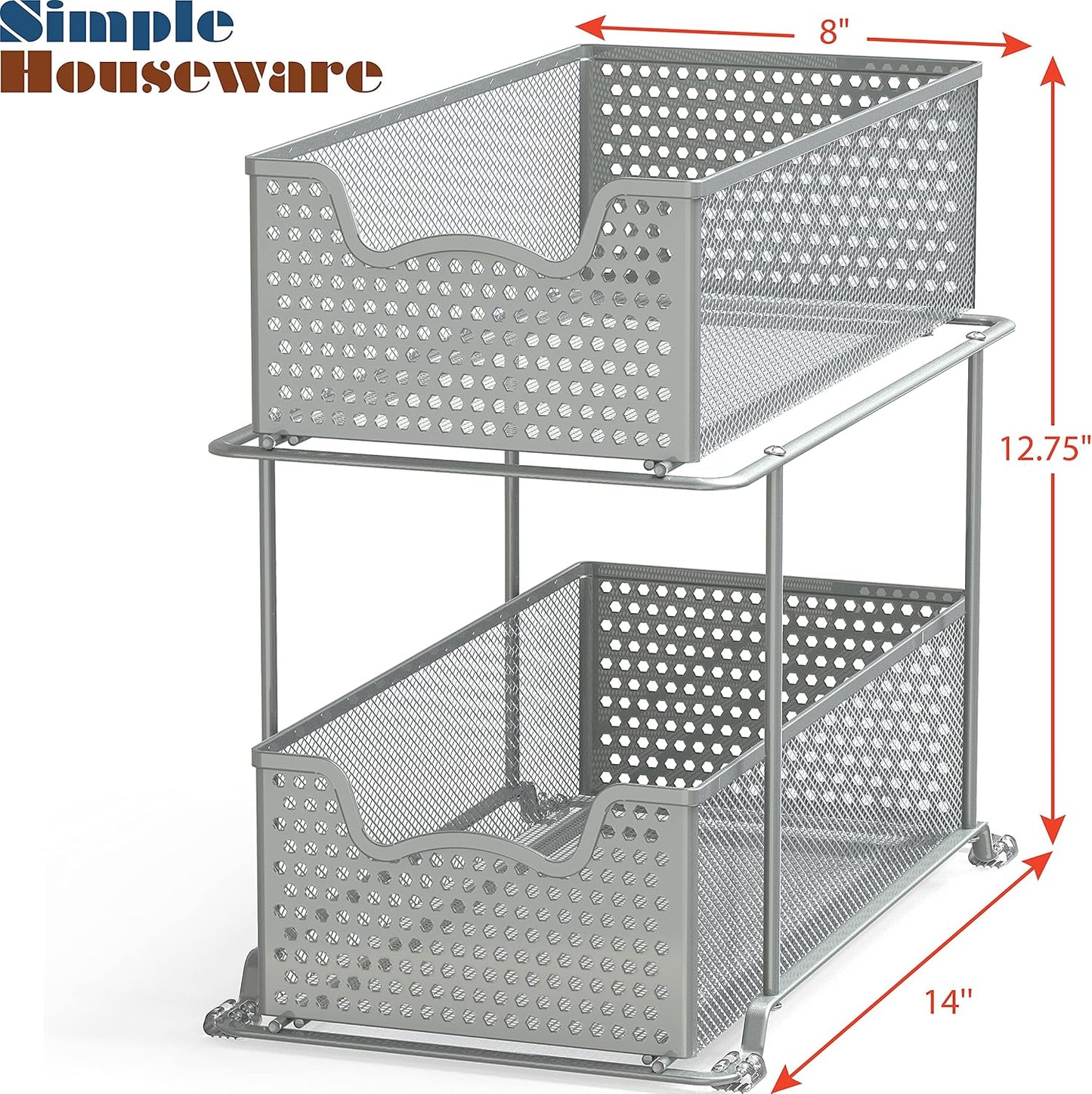 Simple Houseware 2 Tier Sliding Cabinet Basket Organizer Drawer, Silver