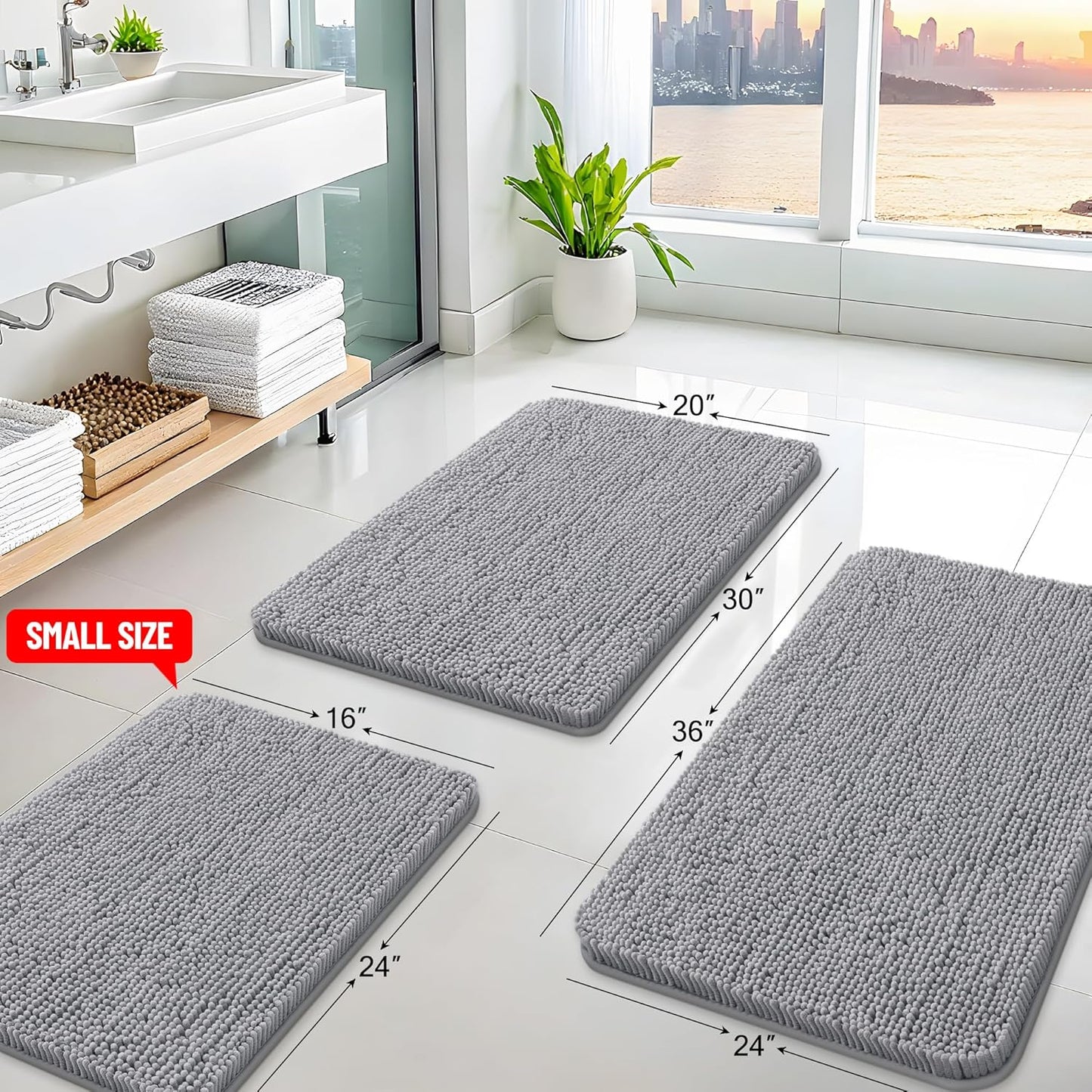 Arotive Bathroom Rugs 70x24, Extra Soft Absorbent Shaggy Chenille Bath Rugs, Machine Washable Rubber Backing Non-Slip Bath Mats for Bathroom Floor Tub and Shower, Home Decor Accessories, Grey