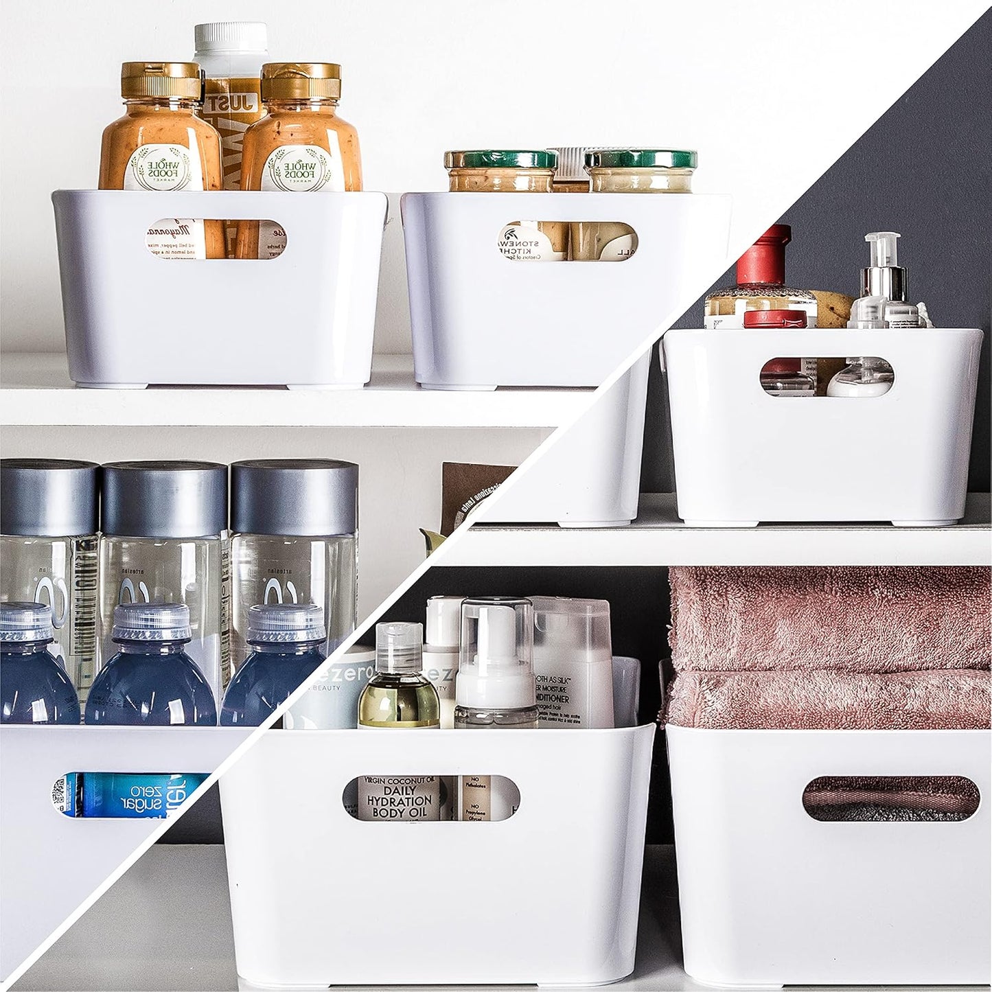 BINO | Plastic Storage Bins, Large - 2 Pack, White | THE SOHO COLLECTION | Pantry Organizers and Storage Containers Fridge Organizer Bins Kitchen Cabinet Organizer Medicine Cabinet Bin