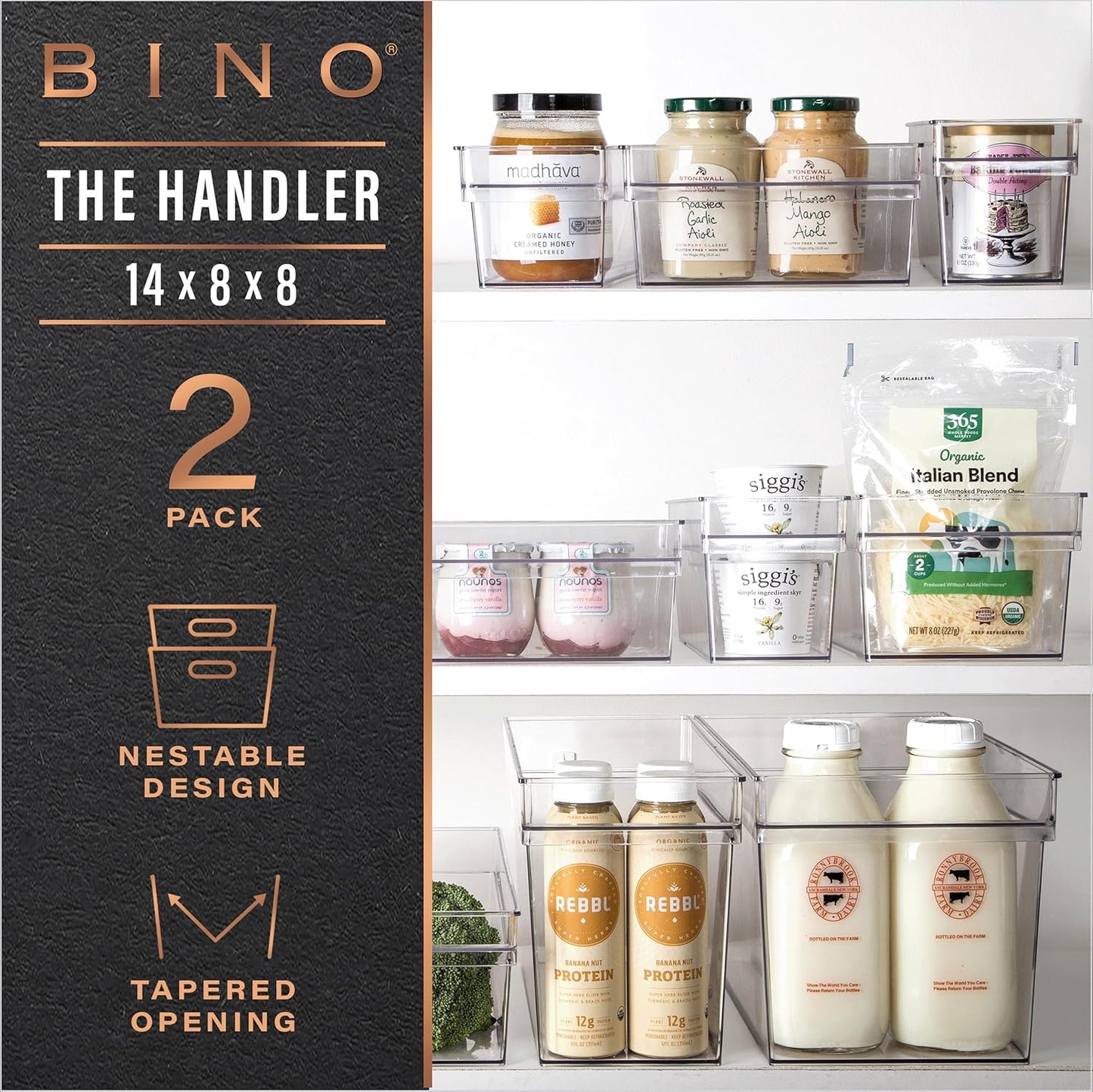 BINO | Plastic Storage Bins, Large - Deep | THE HANDLER COLLECTION | Multipurpose Organizer Bins | Kitchen Pantry Organizers and Storage | Clear Containers for Organizing Home | Freezer Organizer