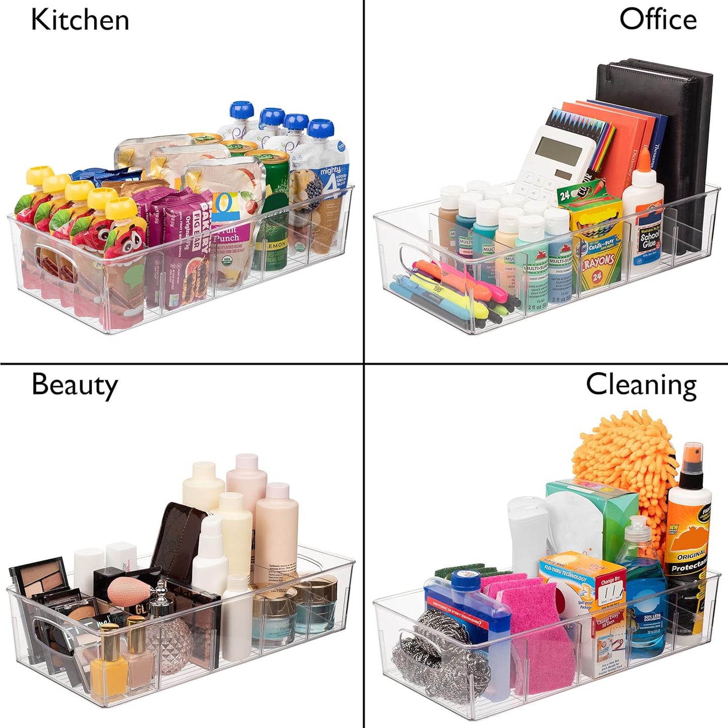 ClearSpace Plastic Pantry Organization and Storage Bins with Removable Dividers – 2 Pack XL Perfect Kitchen Organization or Kitchen Storage – Refrigerator Organizer Bins, Cabinet Organizers