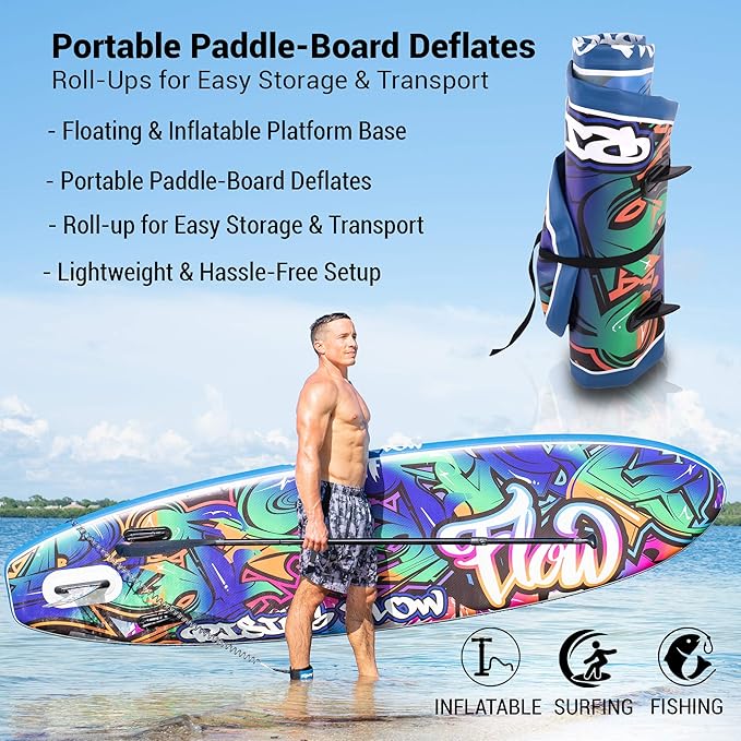 SereneLife Inflatable Stand Up Paddle Board with Premium SUP Accessories – Wide Stable Design with Non-Slip EVA Deck Pad for Adults and Youth of All Skill Levels