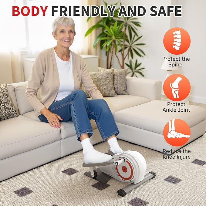 Under Desk Elliptical Machine, Electric Ellipse Leg Exerciser as Seen on TV for Seniors, Pedal Exerciser Fully Assembled with 8 Resistance Levels, Portable Leg Exerciser for Home Office