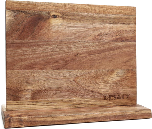 Resafy Large Magnetic Knife Holder,Acacia Wooden Magnetic Knife Block 12.5X10 Inches,Rack Magnetic Universal Stands with Strong Enhanced Magnets Strip Kitchen Storage Cutlery Organizer Without Knifves