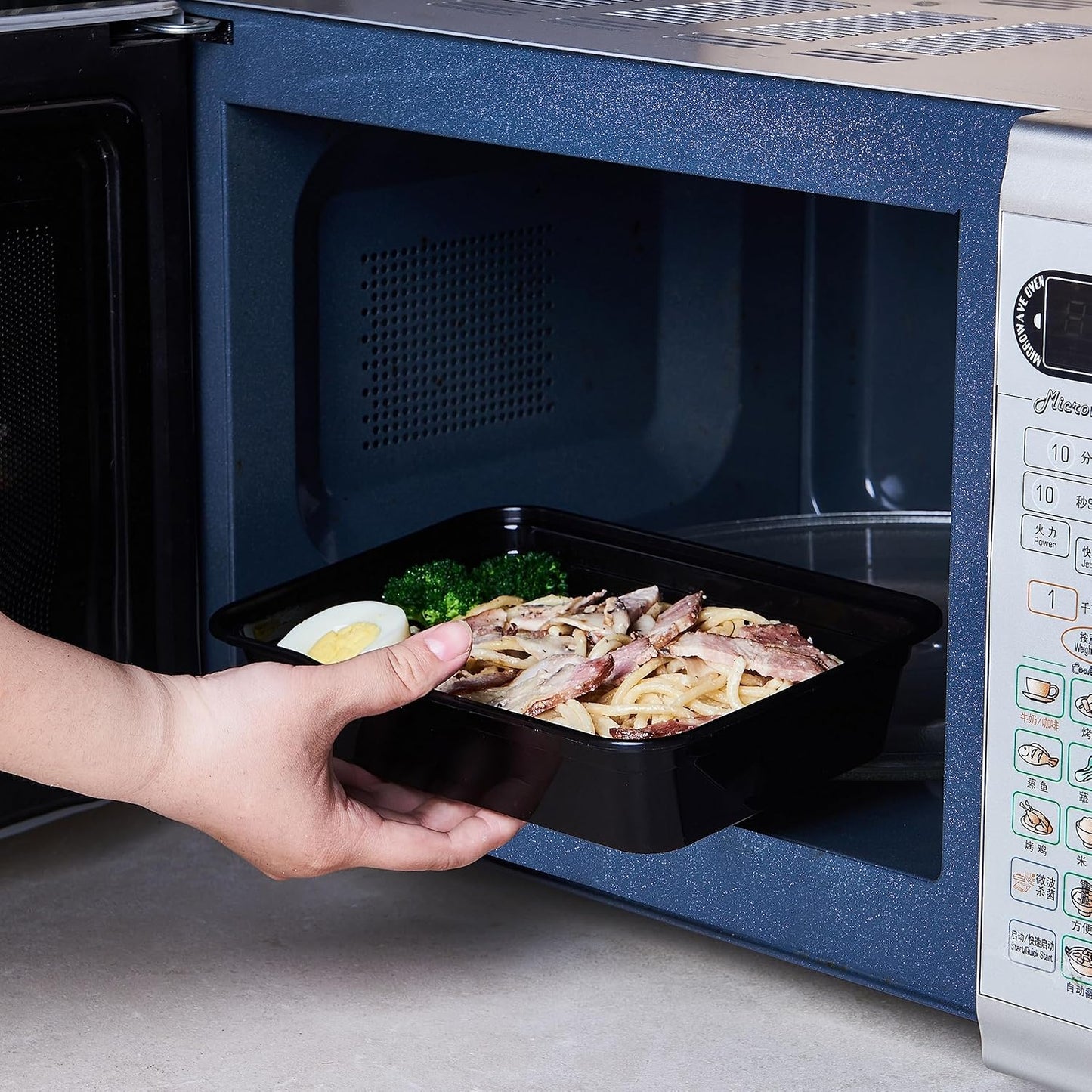 FULING 32 oz 50Pack Plastic Meal Prep Food Storage Containers with Lids Reusable 1 Compartment To Go Lunch Box Black Extra Large &Thick Microwave Freezer Dishwasher Safe BPA Free Stackable