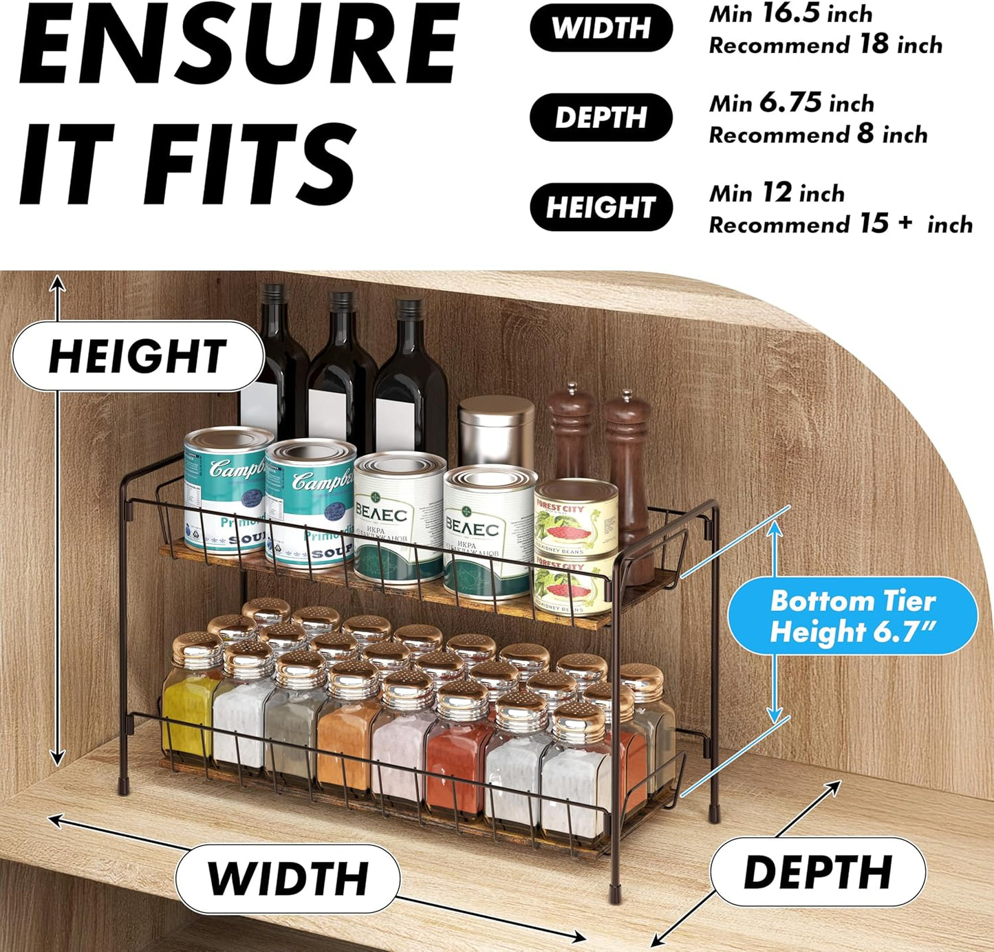 Simple Houseware Countertop Spice Rack 2-Tier Kitchen Spice Organizer Storage Shelves, Bronze
