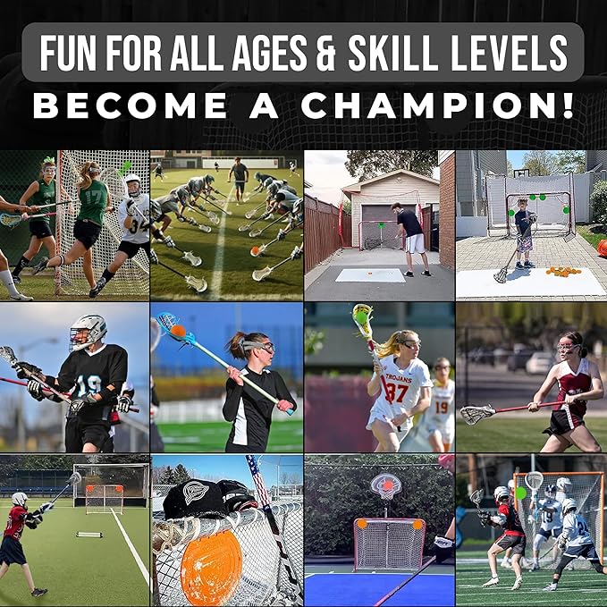 Combo Bundle of Durable Magnetic Lacrosse Goal Targets/Hockey Targets with 4 Pearl Lacrosse LT Textured Balls and 4 Tethers| Lacrosse Net Goalie Targets