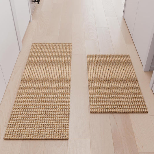 Kitchen Rugs and Mats Non Skid Washable [2PCS] (17.3" x 30"+ 17.3" x 48"), Absorbent Kitchen Floor Mats, Boho Cotton Kitchen Runner Rugs Comfort Standing Mat for Sink Hallway Laundry