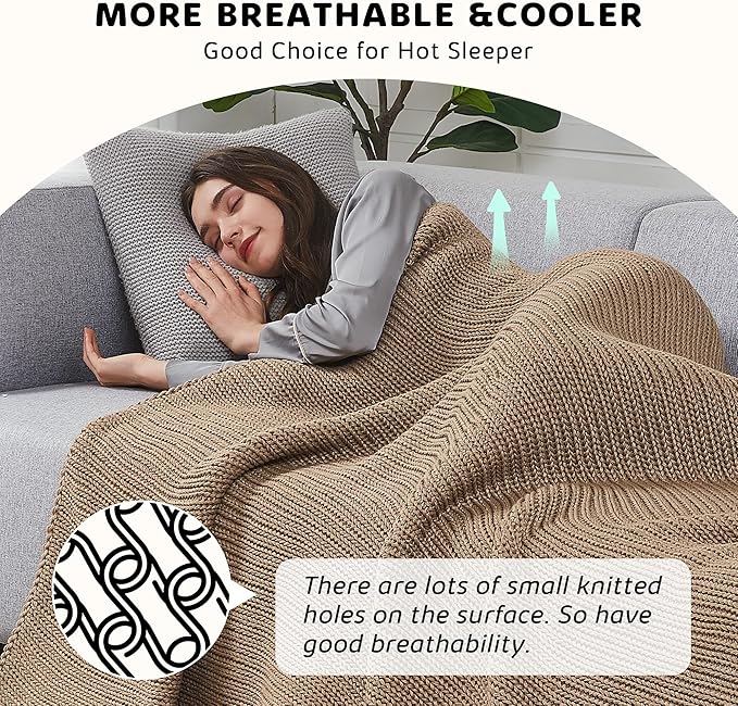 L'AGRATY Knitted Weighted Blanket - 60"x80" 20lbs Cooling Chunky Knit Heavy Blanket for Adults Braided Crochet Throw Thick Cable Yarn Knit Decorative No Beads Evenly Weighted Machine Washable