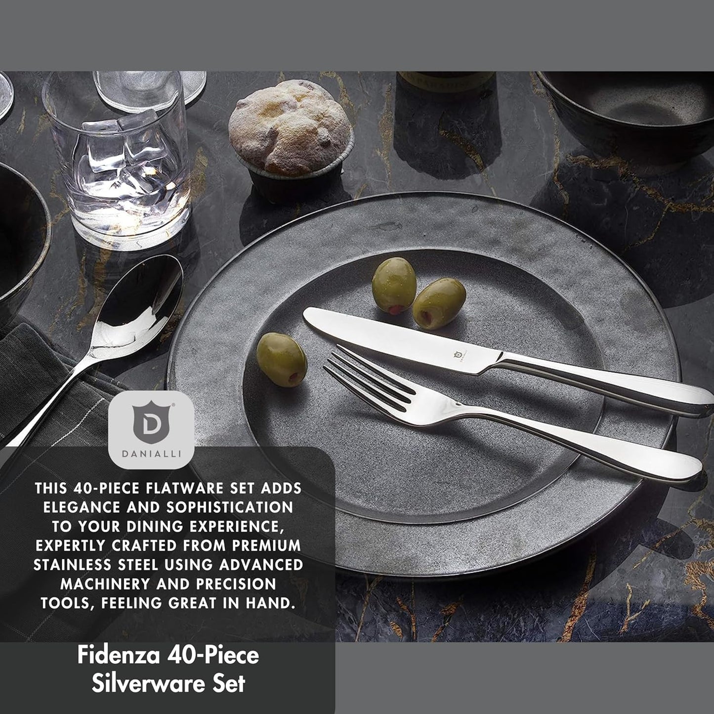 Silverware Set for 8 – 18/10 Stainless Steel Flatware, Mirror Polished, Dishwasher Safe, Heavy-Duty, Rust Resistant, Elegant Tableware (40-Piece Set, Fidenza)