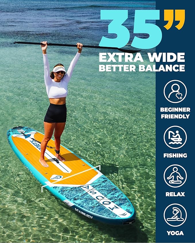 MOUSA 10‘8/11'×35" Extra Wide Inflatable Stand Up Paddle Board, Stable Paddleboard SUP for 2 People/Family, Anti-Slip Full EVA Deck, 3 Handles, 100L Backpack, All-Round Sup Board, Big Fin