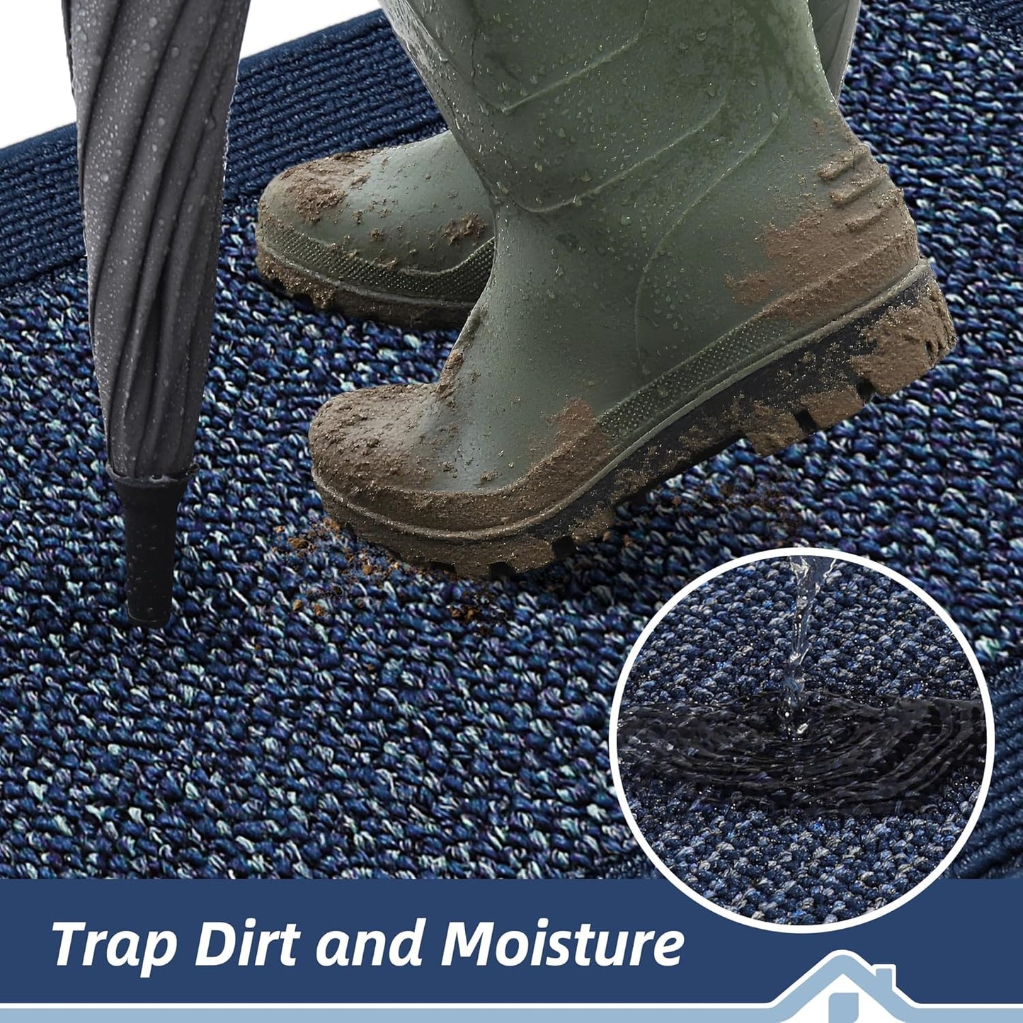 BEQHAUSE Indoor Door Mat 36" x 60", Dirt Trapper Door Mats Non-Slip Entryway Rugs Washable, Resist Dirt Absorbent Welcome Mat, Low Profile Floor Mats for Front Back Door and Entryway, Blue