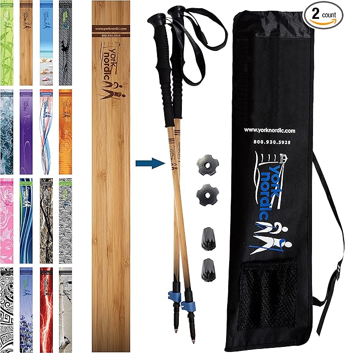 York Nordic Hiking & Walking Poles - Cushion Foam Grips w/Nordic Strap - Lightweight, Adjustable, and Great for Balance -2 Pieces w/Flip Locks, and Travel Bag - Heights 5'4"-6'2"
