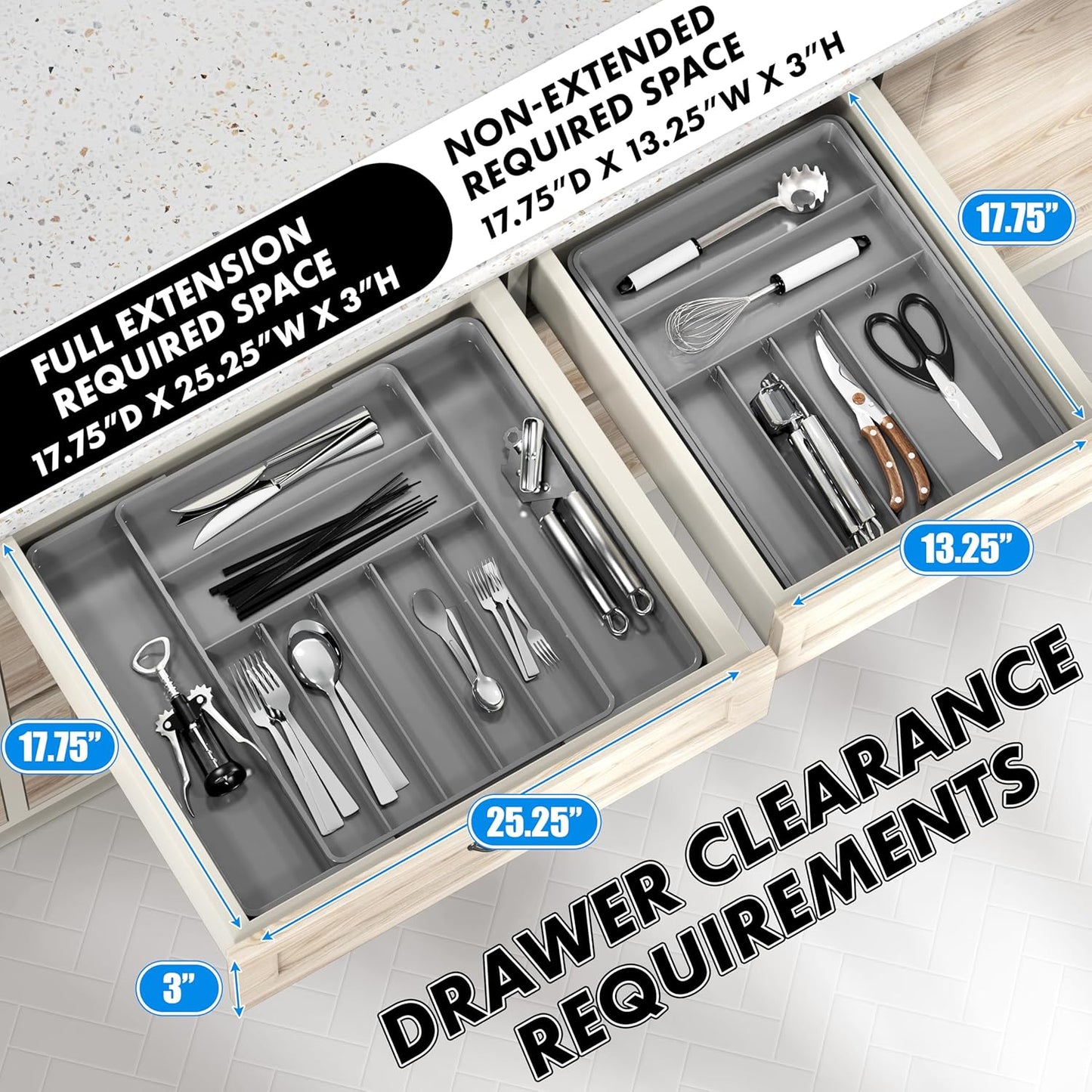 Simple Houseware Expandable Kitchen Drawer Flatware Organizer, Gray – Adjustable Cutlery Tray with 9 Compartments for Utensils and Silverware