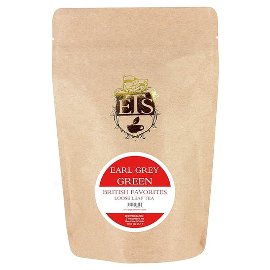 Earl Grey Loose Leaf Green Tea Pouches - 4oz | Natural Bergamot Flavor | Ceylon Gunpowder Tea Blend | Aromatic & Smooth | Hot or Iced Tea Brewing | Caffeine Moderate