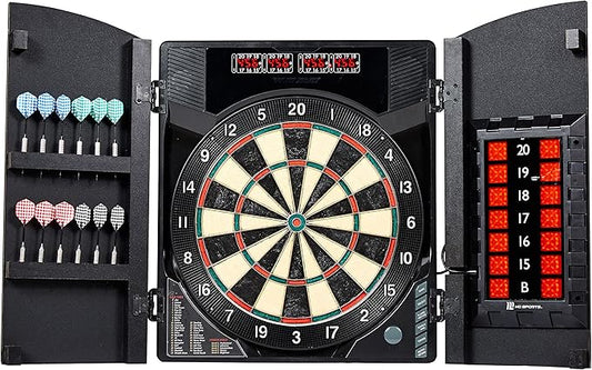 MD Sports Dartboard Cabinet Multiple Styles Electronic Dartboard With Digital X/O Cricket Scorekeeping and Dart Set, Perfect for Cricket Games