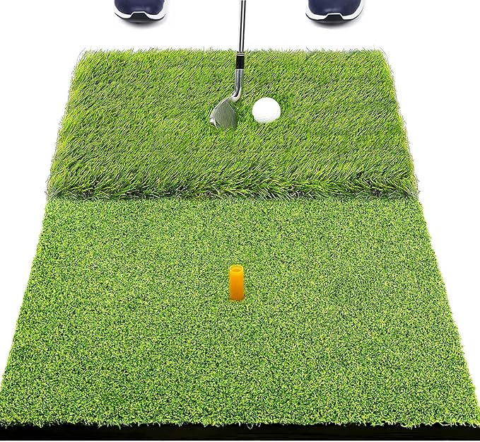 SAPLIZE Foldable Heavy-Duty Golf Hitting Mat, Practice Mat with 10mm EVA Rubber Backing, Larger Size for Indoor/Outdoor Swing and Chipping Practice, Anti-Deformation