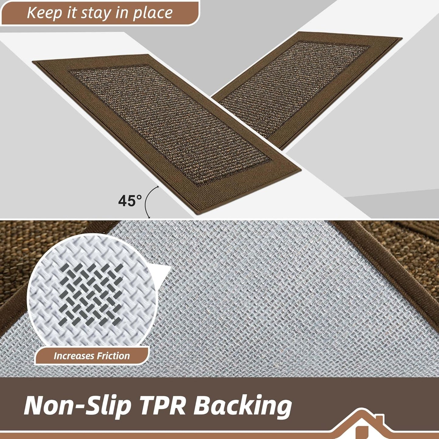 BEQHAUSE Indoor Door Mat 24" x 60", Dirt Trapper Door Mats Non-Slip Entryway Rugs Washable, Resist Dirt Absorbent Welcome Mat, Low Profile Floor Mats for Front Back Door and Entryway, Brown