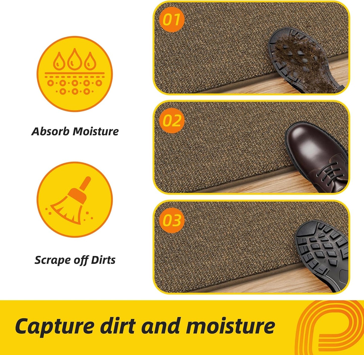 JSEI Dirt Trapper Door Mat 32"x48" Non-Slip Washable Entrance Mat, Dog Doormats, Absorbent & Fade-Resistant Floor Mats, Low Profile Welcome Mats for Entryway, Front Door, and Inside Entrance, Brown