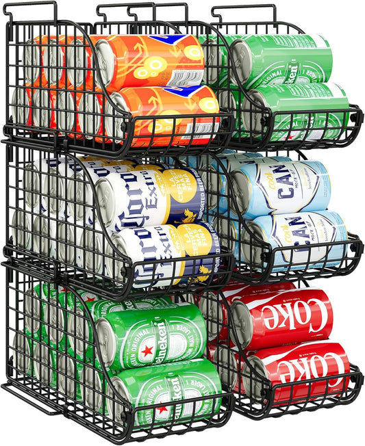 Sonyabecca 6-Pack Can Storage Organizer Pantry, Stackable Kitchen Canned Food Holder With Handles, Can Organizer For Pantry Countertop Cabinet, Beverage Drink Pop Soda Can Dispenser Patent Pending
