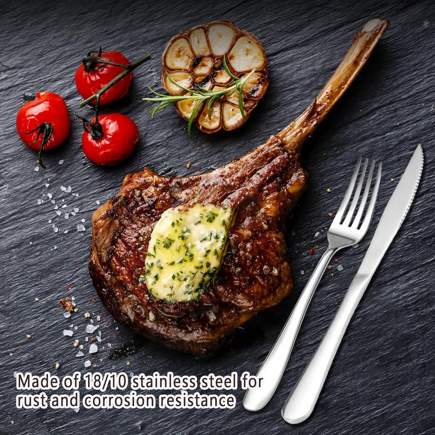 SANTUO 12 Pcs Silverware Set with 6 Steak Knives and 6 Dinner Forks,Flatware Set with Top Food Grade Stainless Steel,Tableware Cutlery Set For Home Restaurant Hotel, Mirror Finish, Dishwasher Safe