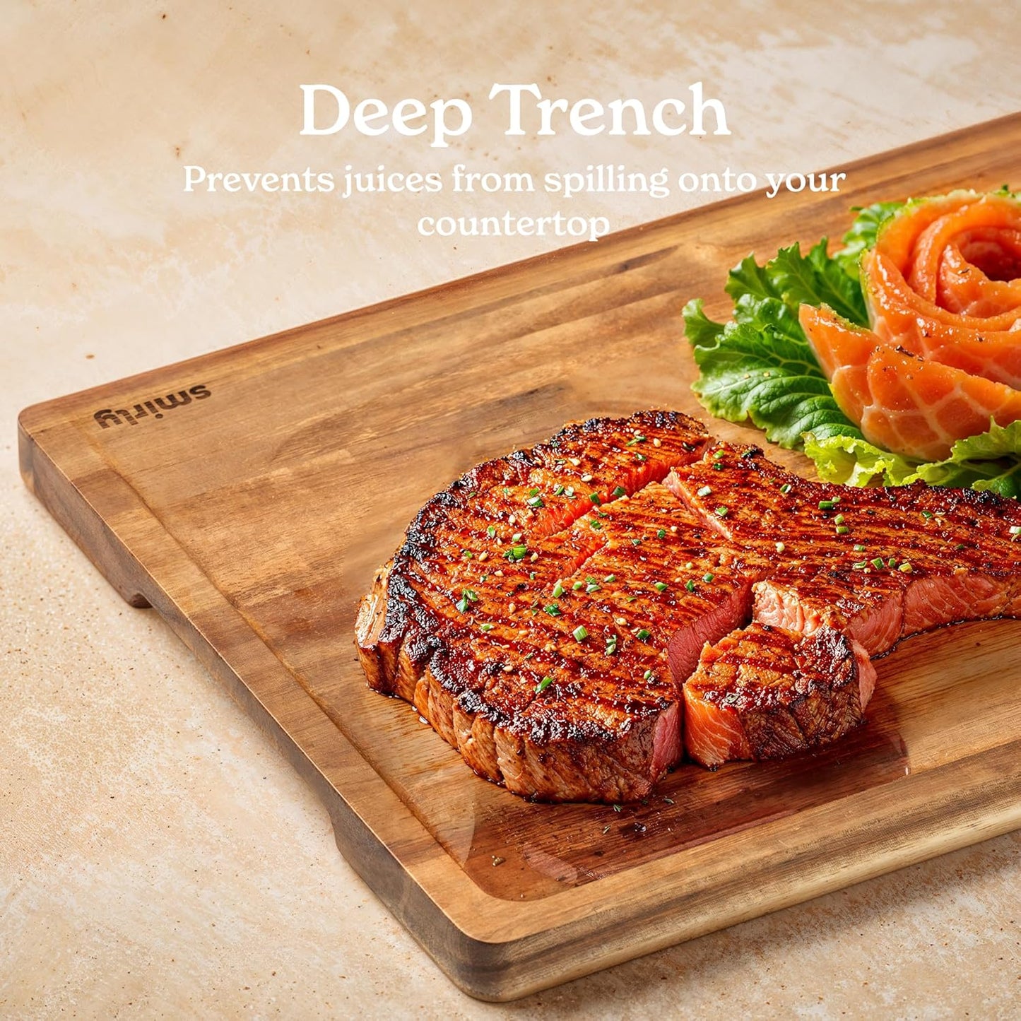 SMIRLY Bamboo Cutting Board Set, Chopping Board and Wooden Cutting Boards for Kitchen, Small Wood Cutting Board and butcher block (Acacia Wood, 2 Pack)