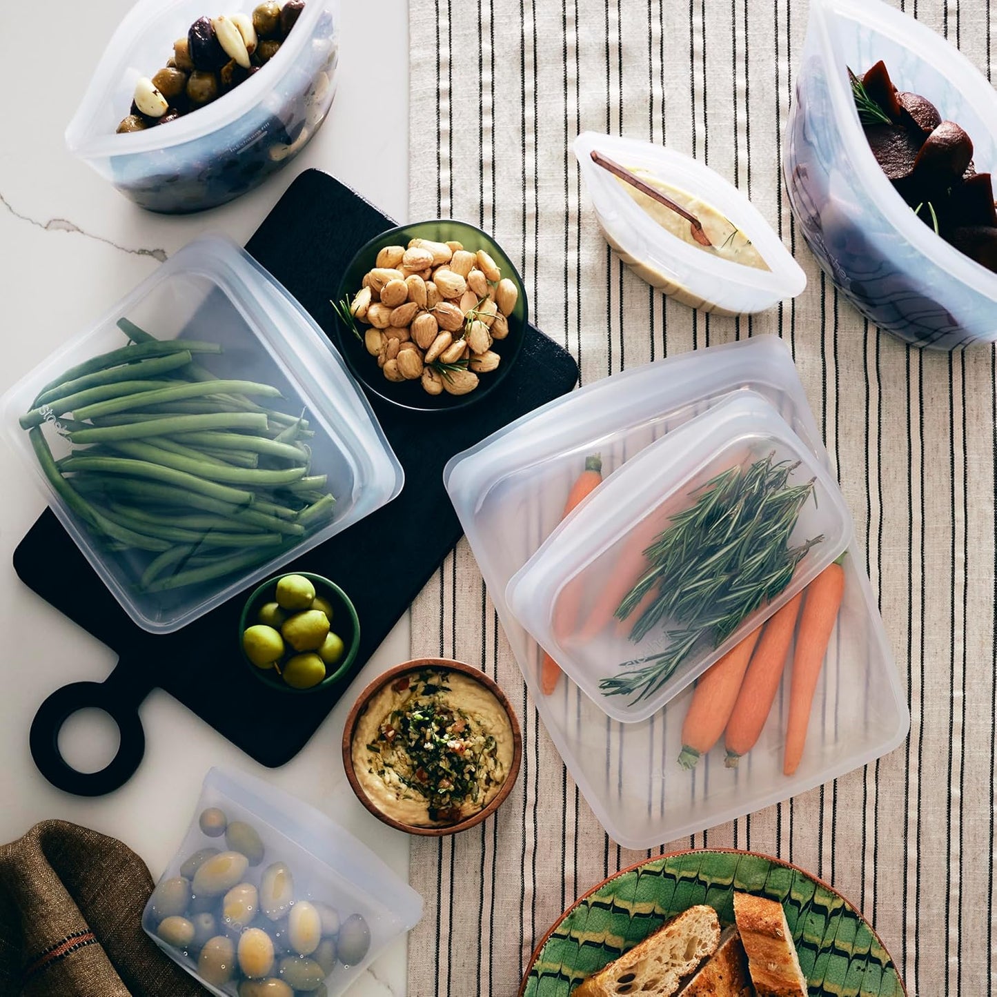 Stasher Premium Silicone Reusable Food Storage Bags, 6-Pack, Clear, Multi-Use Food Storage Bags, Lunch Bag, Travel Containers, BPA Free, Leak-free, Dishwasher-Safe, Eco-friendly