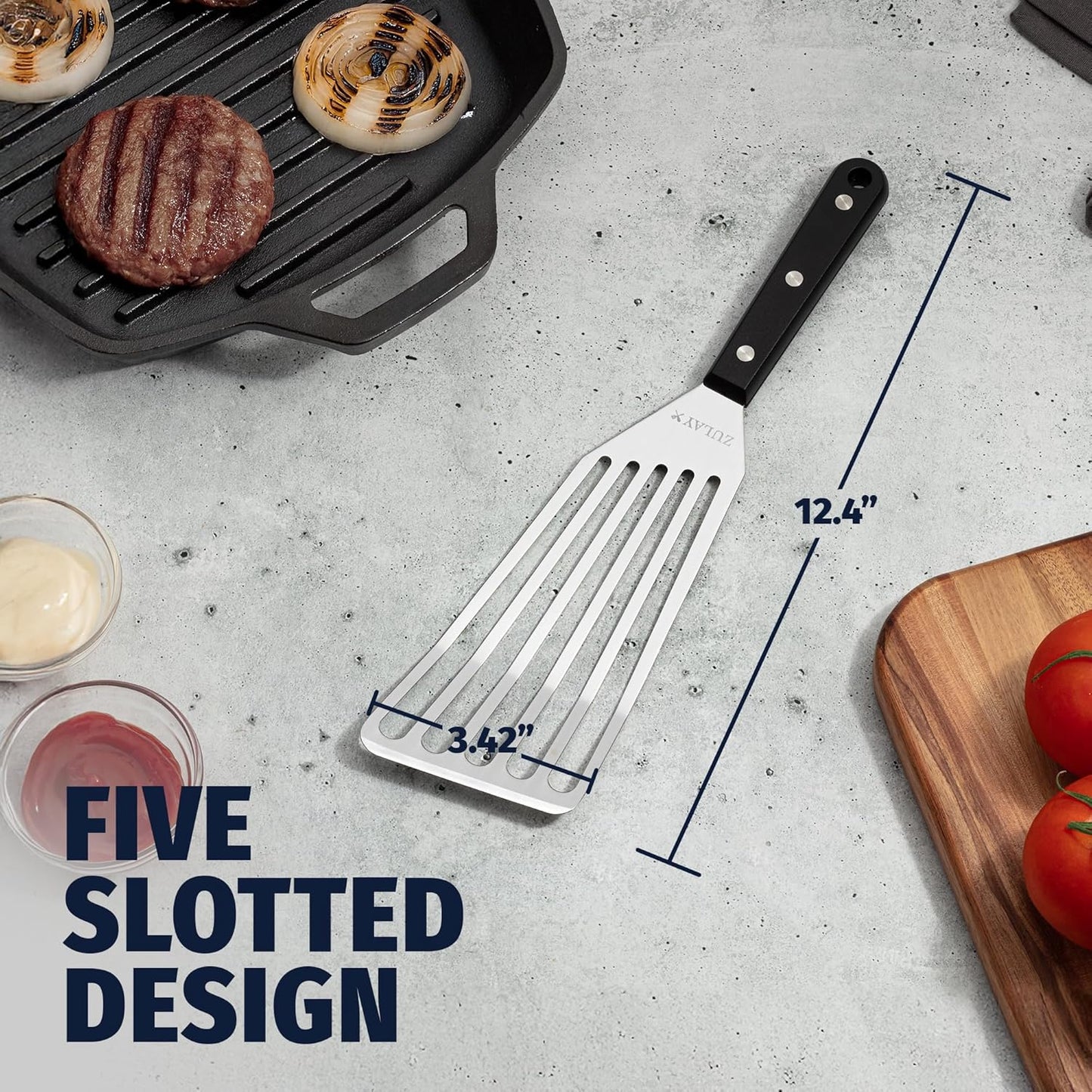 Zulay Kitchen Fish Spatula Stainless Steel - Spatulas for Non-Stick Cookware - Slotted Stainless Spatula - Easy to Clean Turner 12.4