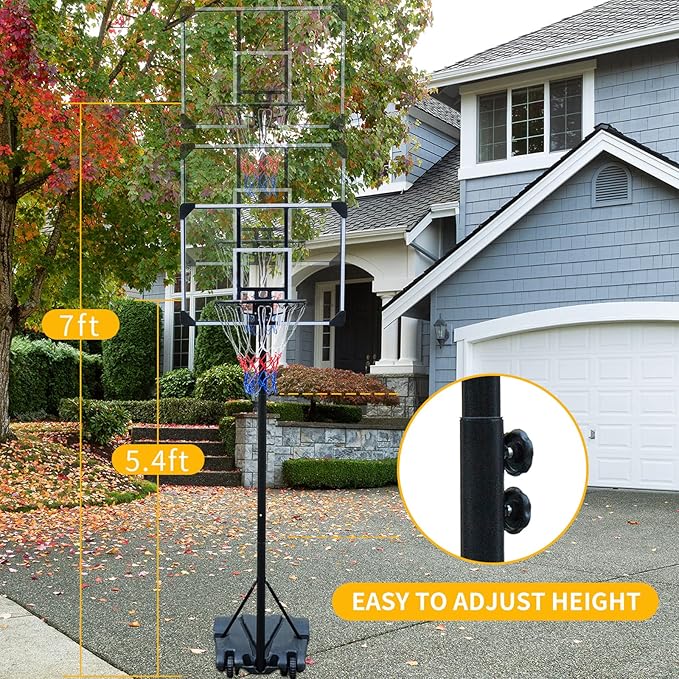 LSKSSNG Portable Adjustable Basketball Hoop System 5.4-7ft with 32Inch Shatterproof Backboard & Wheels, Suitable for Youth & Adults, Indoor/Outdoor