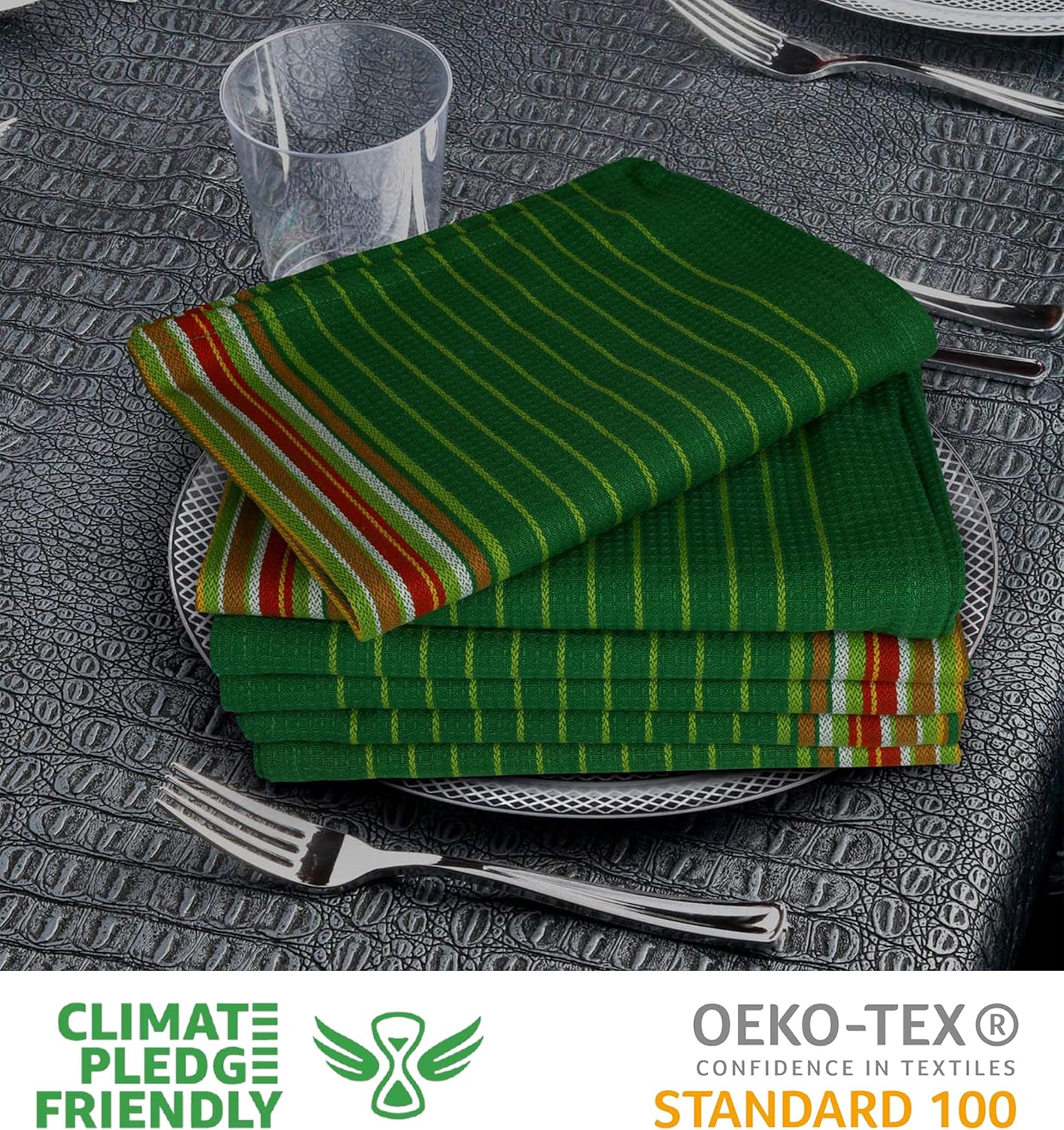 Urban Villa Kitchen Towels Waffle Stripes Dish Towels for Kitchen Leaf Green Set of 6 Kitchen Towels Highly Absorbent Cotton Over Sized 20X30 in with Mitered Corners Kitchen Hand Tea Towels