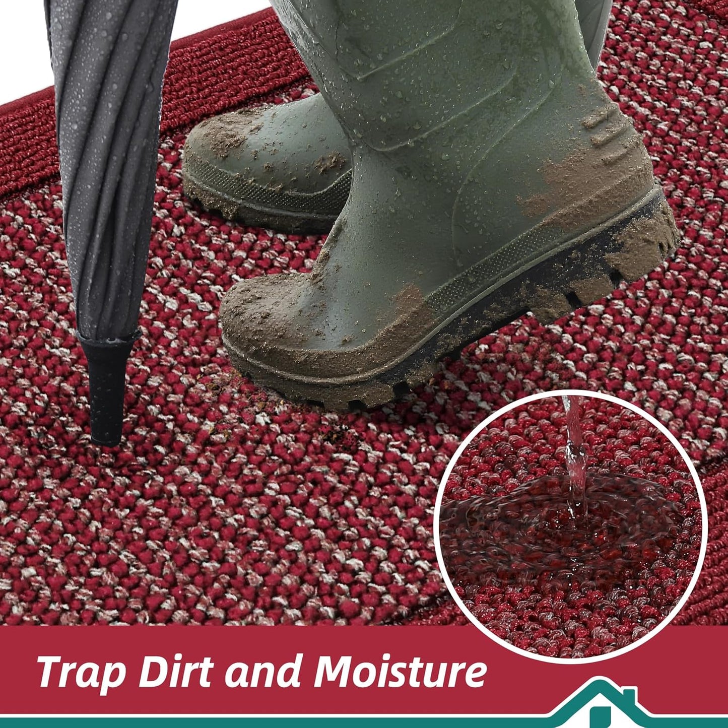 BEQHAUSE Indoor Door Mat 24" x 36", Dirt Trapper Door Mats Non-Slip Entryway Rugs Washable, Resist Dirt Absorbent Welcome Mat, Low Profile Floor Mats for Front Back Door and Entryway, Red